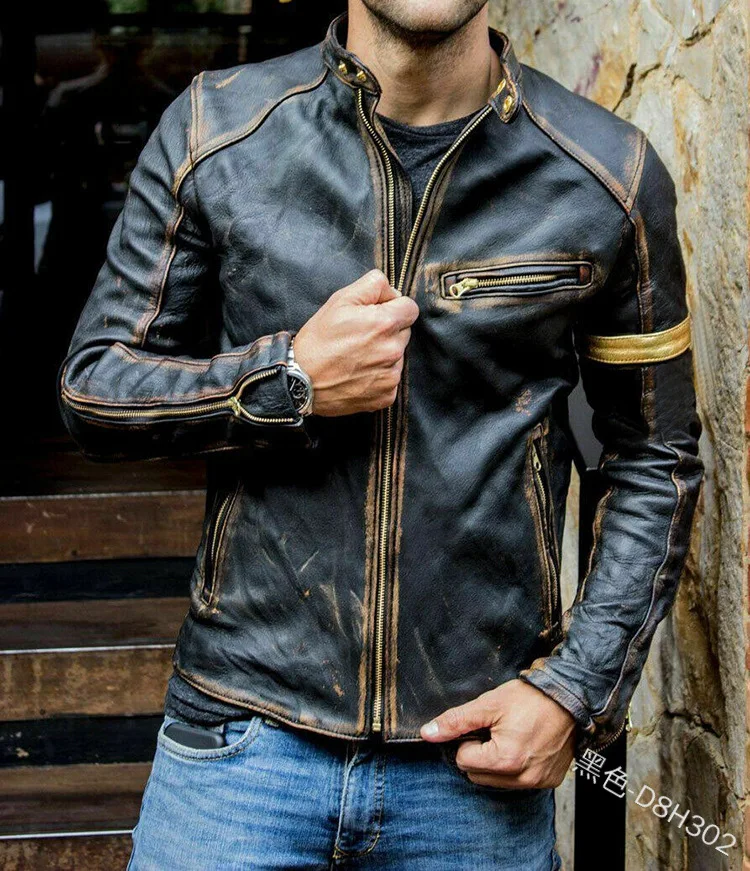 windbreaker jacket Men Winter Leather Vintage Jacket Stand Collar Motorcycle Washed Retro Velour Leather Coats for Male Autumn Outwear mountain equipment lightline jacket Jackets