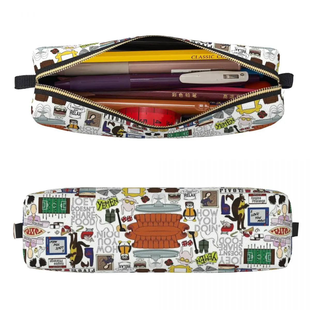 프렌즈 키 미국 TV 시리즈 필통 센트럴 퍼크 펜 홀더 가방 어린이 대용량 학교 용품 지퍼 필통