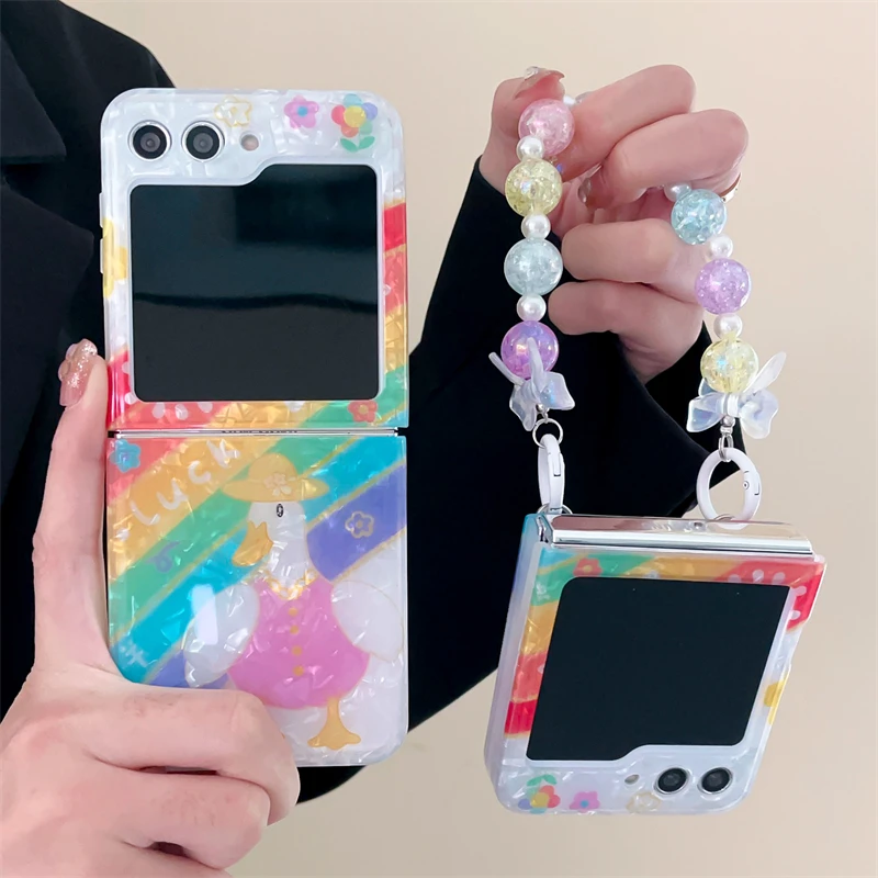 

Anime Rainbow Duck Shell Selfdom Cute Korean For Samsung Galaxy Z Flip 3 4 5 Cover Phone Wave Case Gift