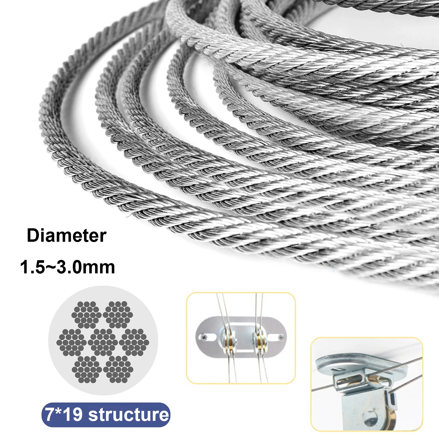 7x19 structure 304 stainless steel wire rope with a dia 1.5-3.0mm ...