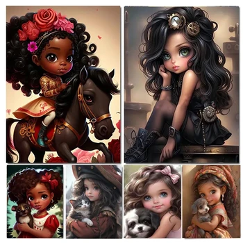 아프리카 소녀 고양이 다이아몬드 페인팅, 풀 스퀘어 라운드 쥬얼리 크로스 스티치, DIY 다이아몬드 모자이크 아트, 모자이크 자수 비즈