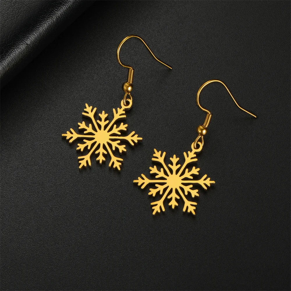 Edelstahl Ohrringe Schneeflocken Anhänger Creolen Winter Mode Charms Tropfen Ohrringe Für Frauen Schmuck Party Geschenke – Detail 13