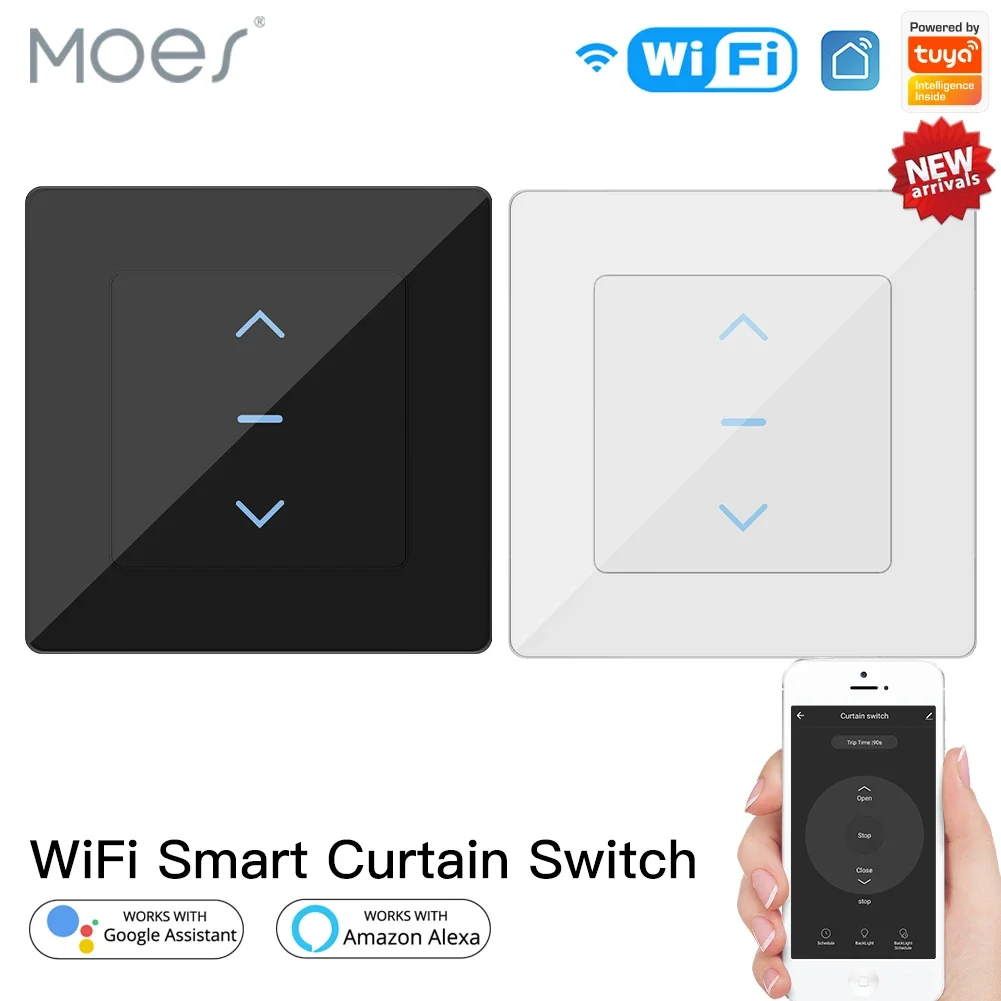 Moes-interruptor de Cortina Inteligente Wifi Touch Design para Cortinas Motorizadas e Persianas Funciona com Alexa Google Aplicativo Smart Life