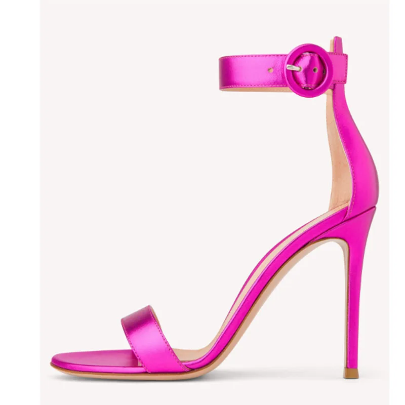 

2024 Summer Candy Color One Line Buckle Strap Sandals Women's European American Slim Heels Simple Open Toe Sexy High Heels 43