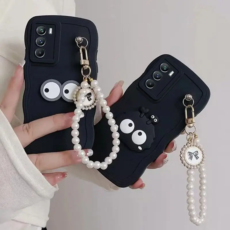 Realme C55 Cute Coal ball butterfly Wrist Chain Phone Case For Reame C17 8i 7i C21Y C25Y C20 C25 C35 C33 C30 Wave Frame Cover_voghion.com