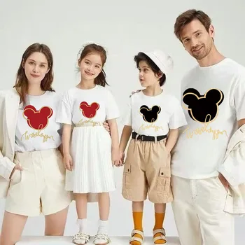 Mickey Family Short-sleeved T-shirt New Summer Cartoon Minnie Print Family Matching Outfit Mother Daughter Matching Clothes