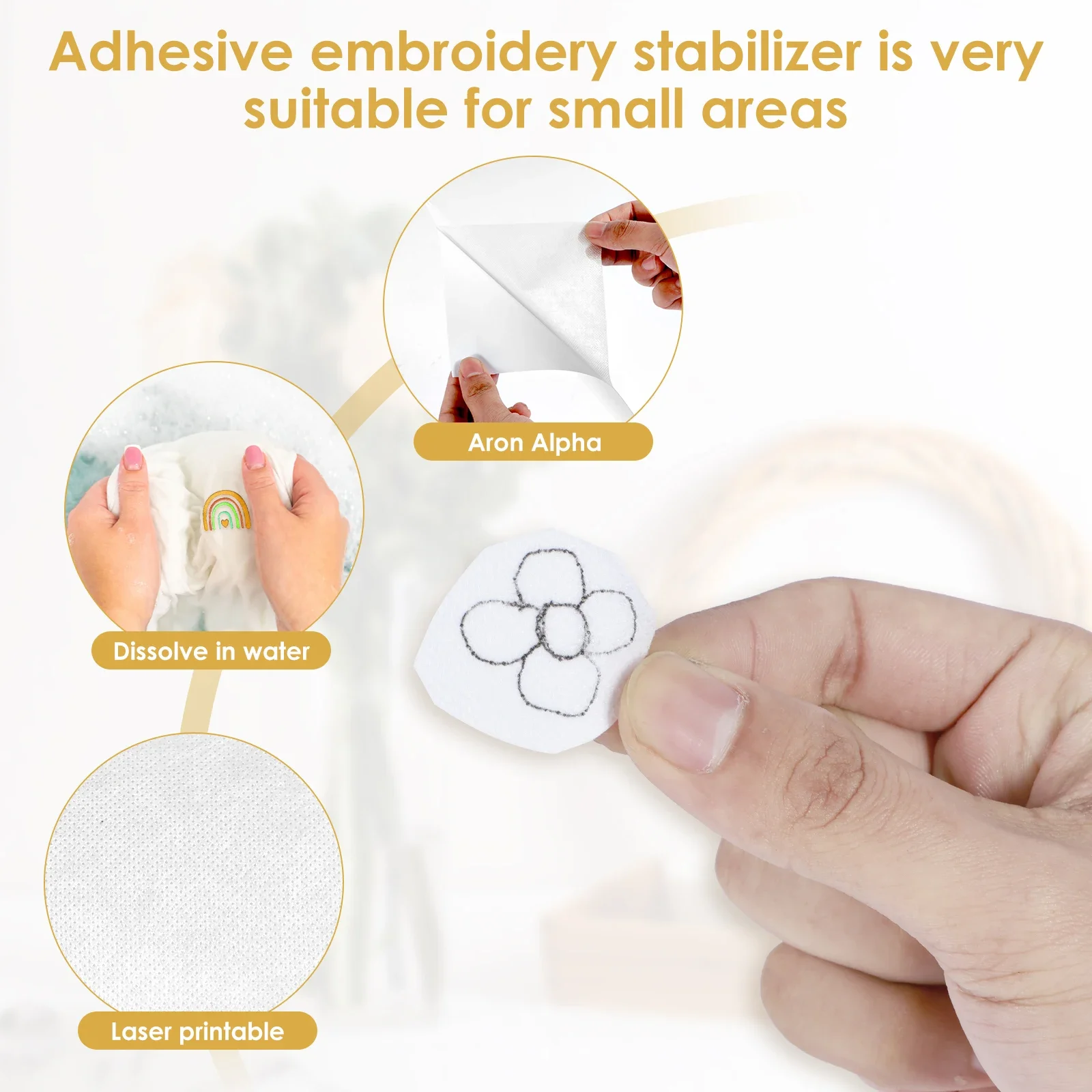 12Pcs Sticky Water Soluble Embroidery Stabilizer Printable Embroidery Backing Stabilizer Self-Adhesive Water Soluble Stabilizer