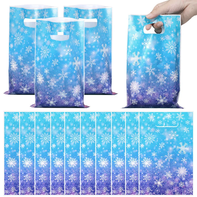 20/50 stücke Schneeflocken Süßigkeiten Geschenk Taschen mit Griff Weihnachten Cookie Snack Verpackung Tasche Kinder Geburtstag Party Liefert Neue jahr Dekor – Detail 9