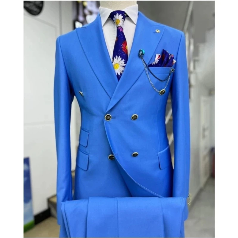 

Double Breasted Blazer Men Suits Costume Solid Color Blazer Masculino Peaked Lapel Two Piece Jacket Pants Disfraces Hombre 2024