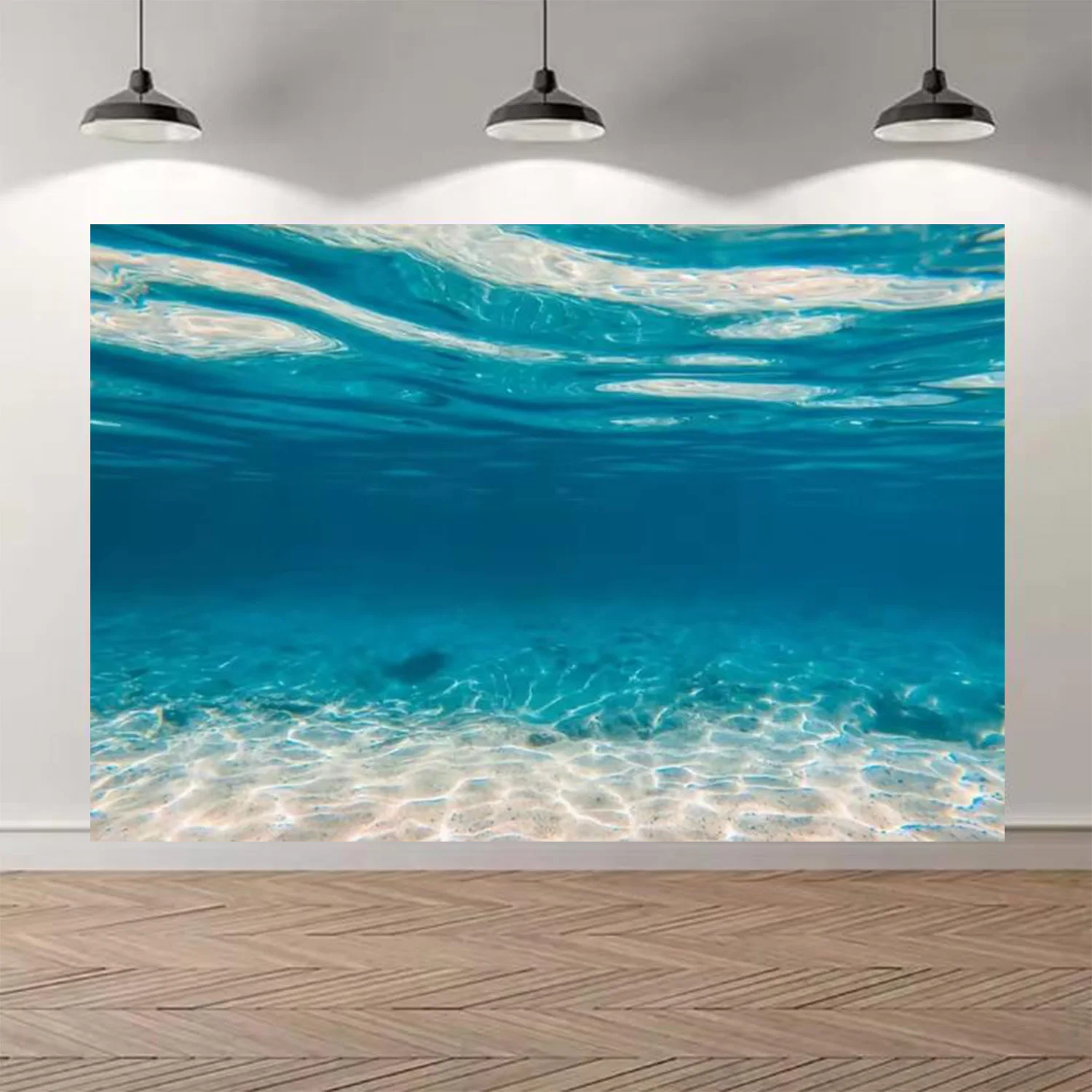Blue Underwater World Backdrop with Sunlit Ocean Ripples for Summer Beach Pool Parties
