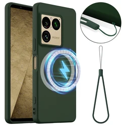 Magnetic Soft Liquid Silicone Strap Protective Phone Case with Microfiber Lining for Sony Xperia 1 VIII (Green)