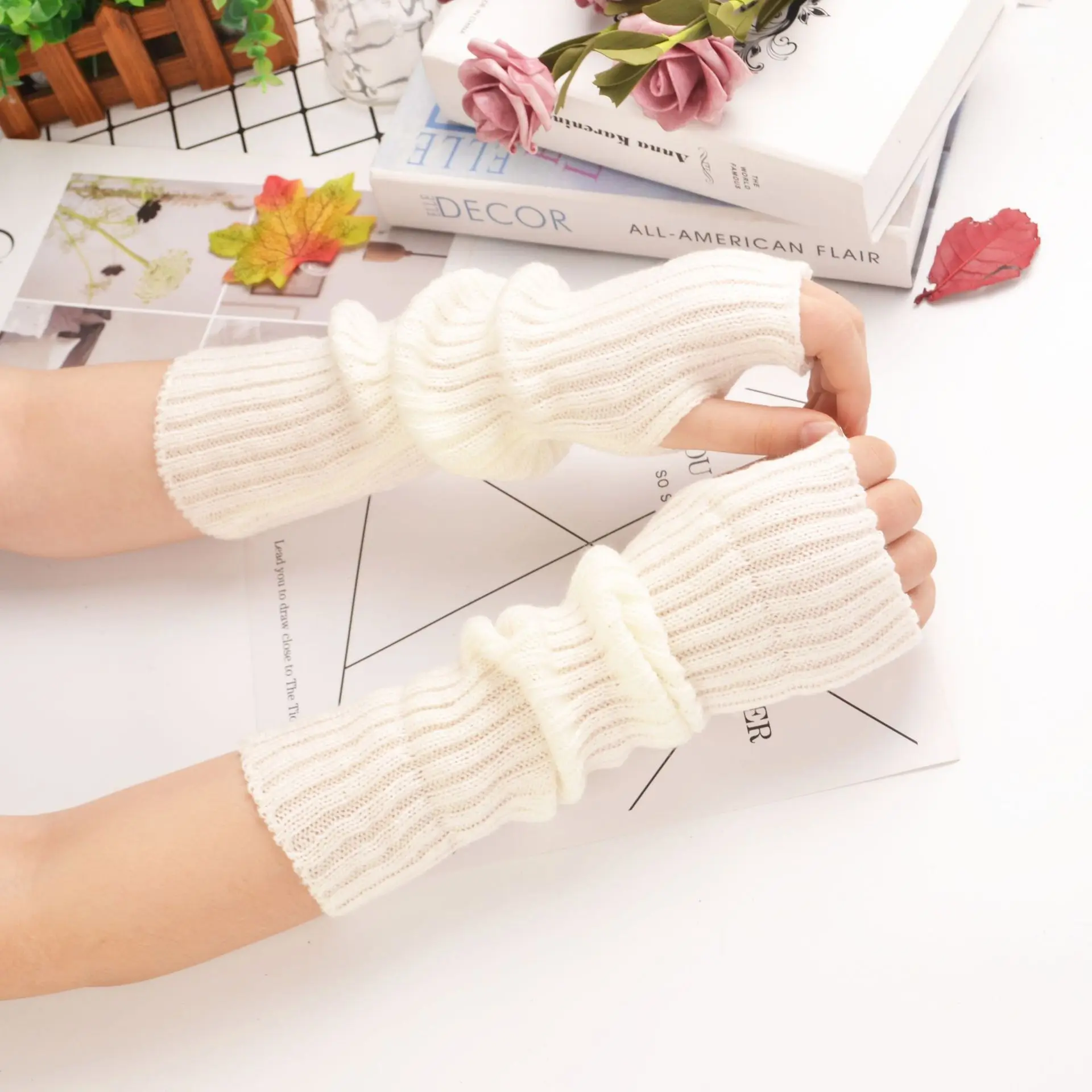 

Women Long Fingerless Gloves Knitted Mittens Winter Arm Warmer Punk Gothic DIY Knitting Glove Y2K Girls Solid Gloves Arm Sleeves