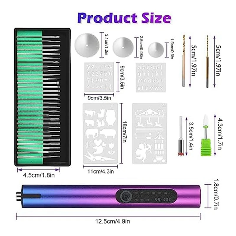 Electric Engraving Pen Kit Cordless Rechargeable Grinding Pen DIY Rotaryetching With 36 Bits For Carving Glass