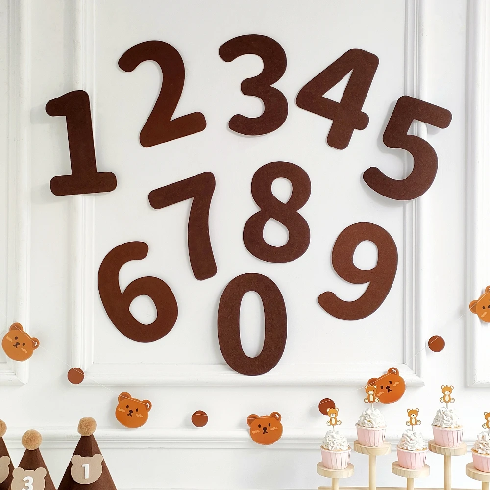 

Happy Birthday Felt Number 0-9 Brown Digit Wall Decoration Bear Flag DIY Kid Baby Shower Birthday Party Home Decoration Supplies