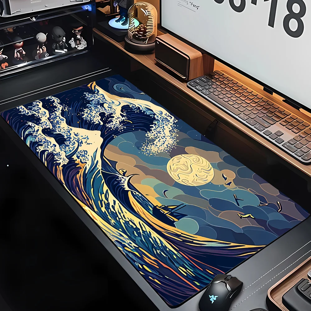 Personalizado Impressão hd Mousepad Japão Arte Grandes Ondas Mouse Pad de Borracha Playmat Borda de Bloqueio Não-deslizamento Escritório Computador Ratos Pads Xxl Novo pc