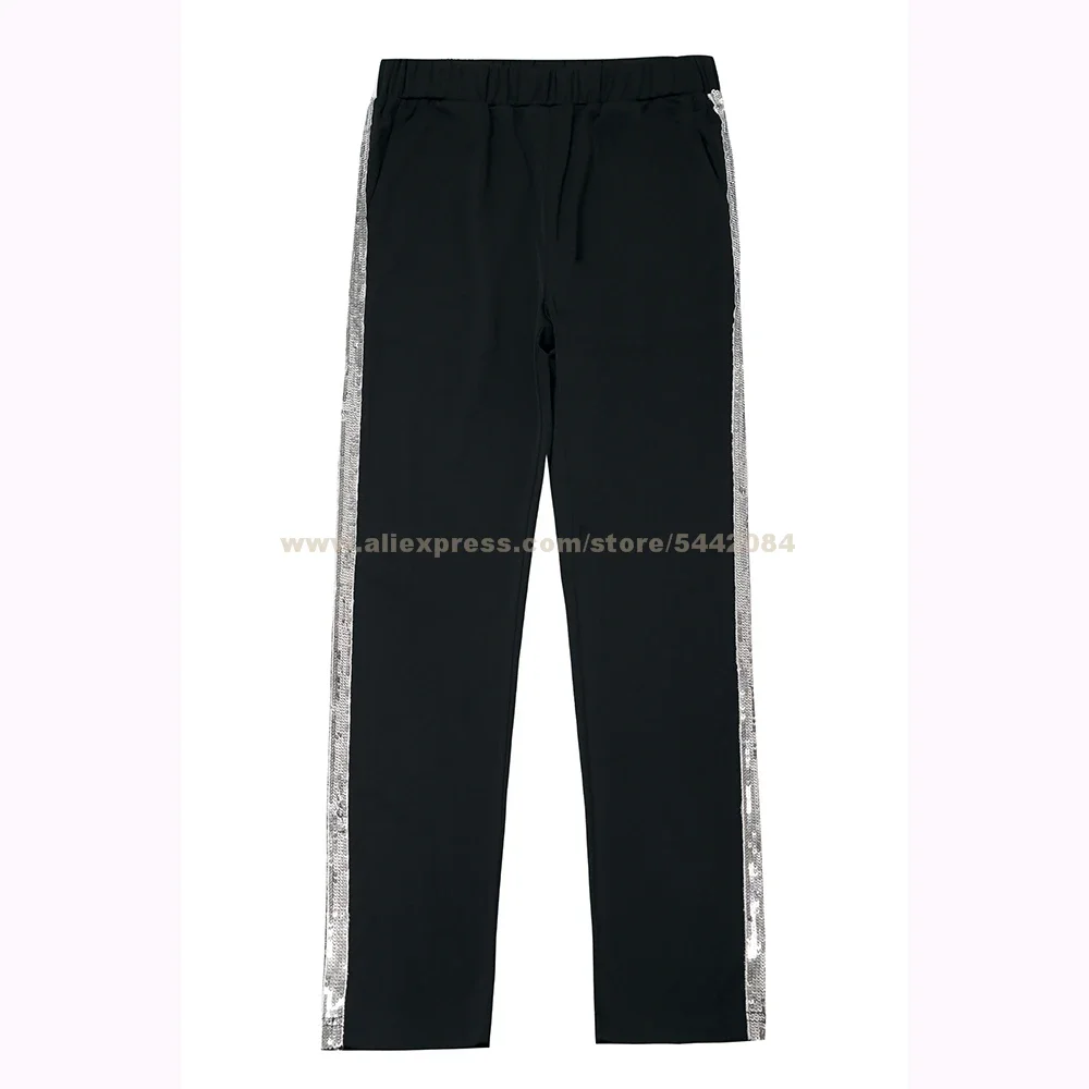 MJ Michael Jackson Billie Jean Pants Sliver Casual Stripe Trousers Collection Party Halloween Carnival Costume Cosplay Prop
