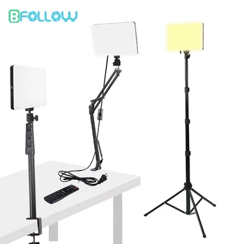BFOLLOW LED 패널 인물 필 라이트, 비디오 촬영용 림 헤어 램프, 삼각대 데스크 마운트 스탠드, 브이로그 레코드 비디오, 45W, 10 인치