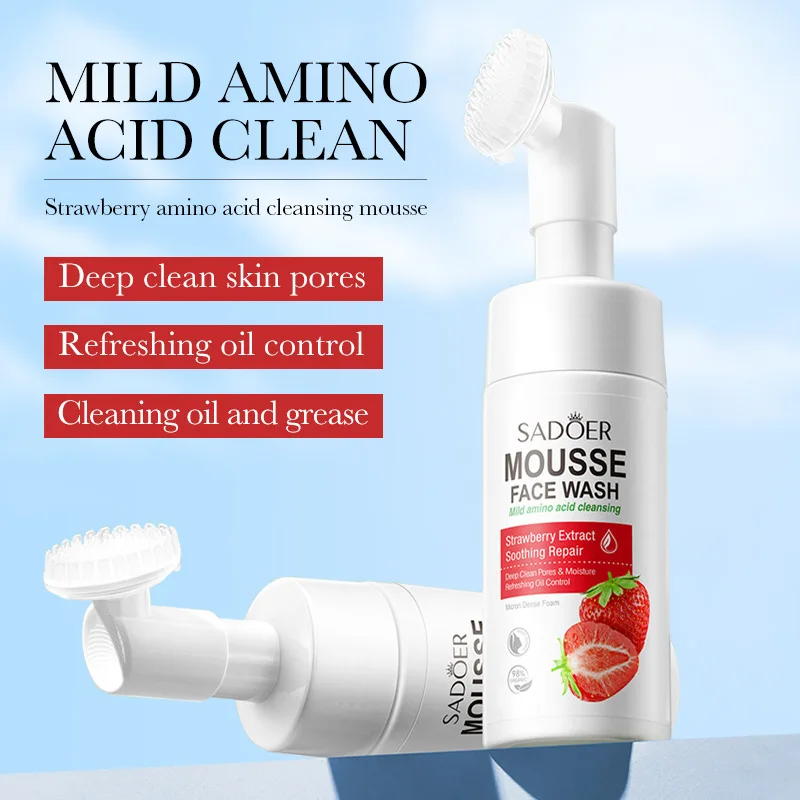 SAODER Fruits Strawberry Cleanser Face Wash Foam Massasge Cleansing Mossee Moisturizing Facial Skin Care Products