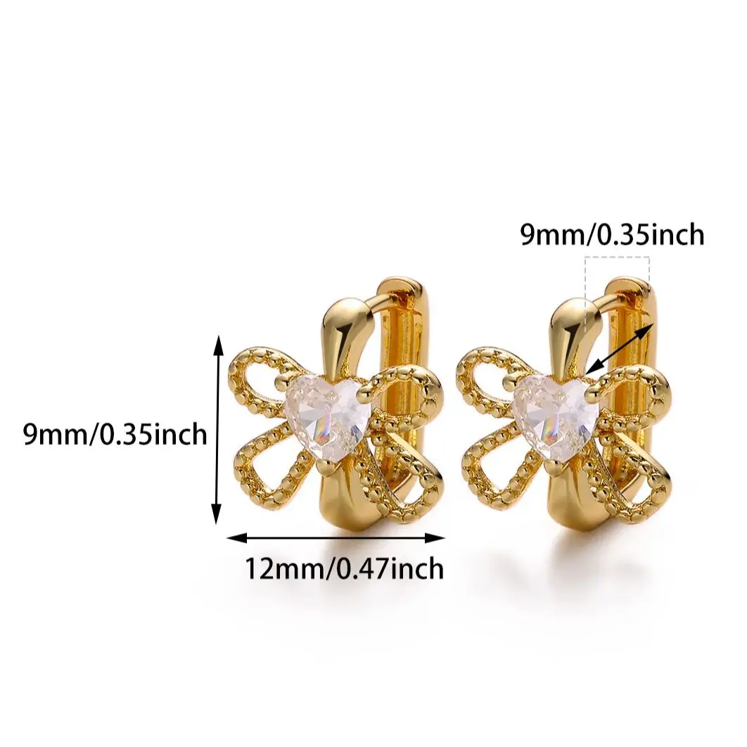 Zircon Bowknot Earrings for Women Gold Color Stainless Steel