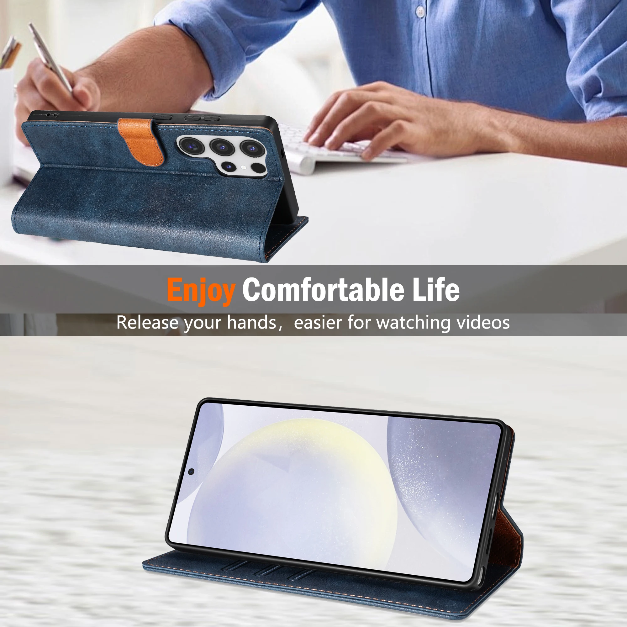 Premium Business Leather Phone Case with Book Flip Design and Card Slots Wallet Cover