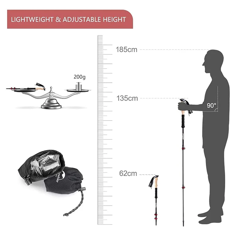 Trekking Poles 2pcs Carbon Fiber Folding Hiking Stick Collapsible Telescopic Sticks