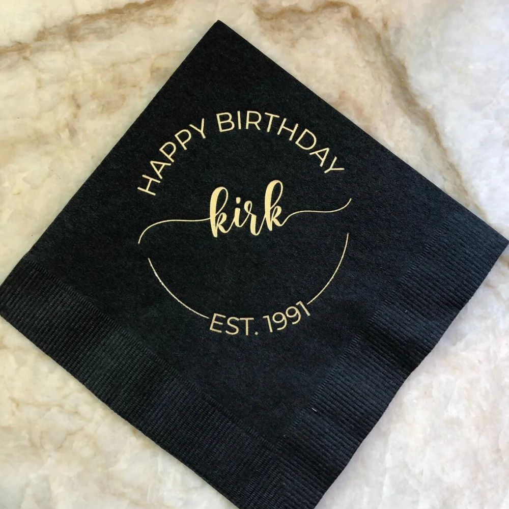 

50 Custom Foil Birthday Napkins, Personalized Cocktail Napkins, Graduation, Birthday, Wedding, Logo Napkins, Corporate Beverage