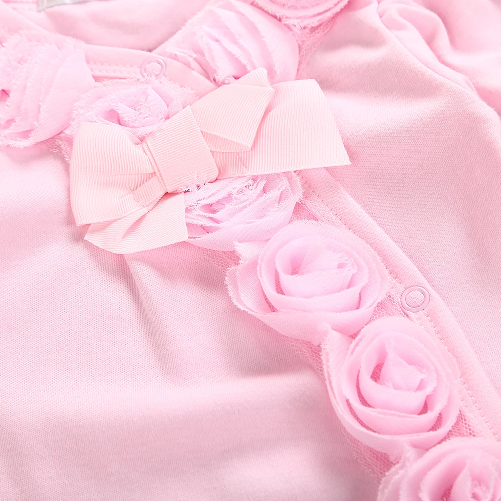 Newborn Baby Girl Clothes 2pcs Long Sleeve Lace Romper & Headband Set Cotton Flower Footies Newborn Baby Girl Gift