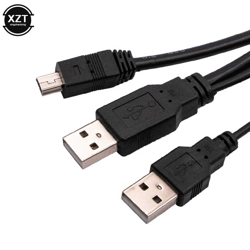 새로운 2 in 1 USB 2.0 더블 A 유형 2A 남성-미니 5 핀 남성 Y 케이블 2.5 모바일 하드 디스크 드라이브 HDD 날짜 케이블 휴대용 와이어