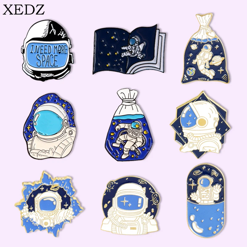 Astronauta Fxploration Planet Smalto Pin Space Universe Adventure Ocean Drifting Wish Bottle Spilla Distintivo Gioielli Regalo Per Amico