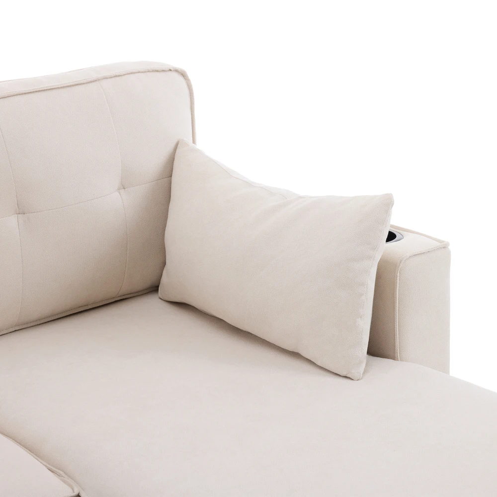 PINGGO L-förmiges Schlafsofa mit Schlaffunktion Modernes Design Gepolsterter Loungesessel mit Stauraum und Getränkehalter für Wohnzimmer – Detail 19
