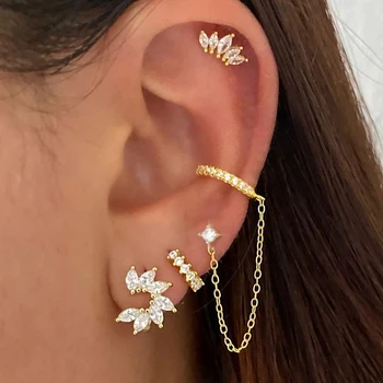 4pcs Exquisite Stainless Steel Tassel Chain Hoop Earrings For Women Simple Zircon Ear Piercing Earrings Fashion Jewelry Aretes