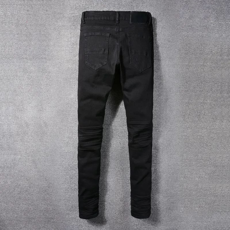 High Street Fashion Men Jeans Black Stretch Skinny Fit Ripped Jeans Men Hole Designer Hip Hop Brand Denim Pencil Pants Hombre