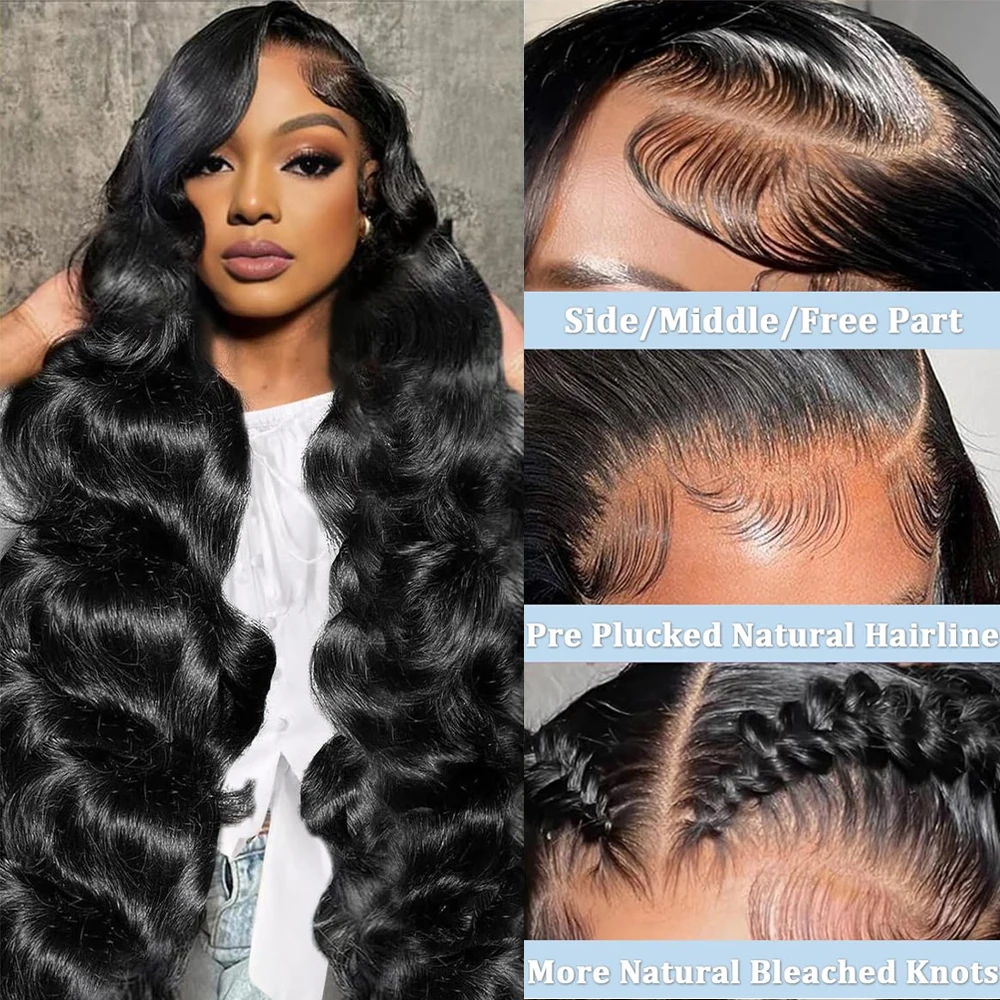 13x6 13x4 Body Wave Lace Front Wigs Human Hair Pre Plucked 200% Density HD Transparent Lace Frontal Wigs for Women 3