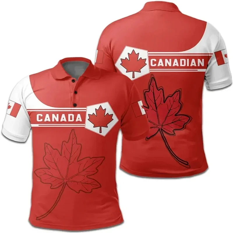 

Fashion Summer 3D Canada National Flag Emblem Printing Polo Shirt Canada Coat Of Arms Graphic Polo Shirts Men Harajuku Polos Top