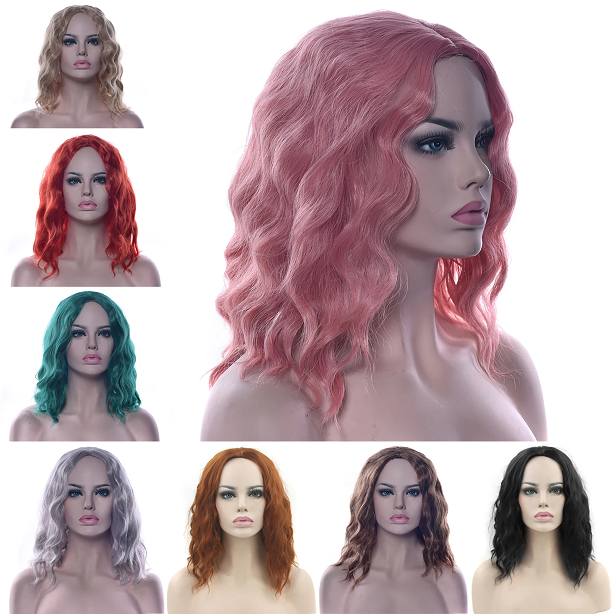 

Soowee 10 Colors Synthetic Hair Cosplay Wig Afro Kinky Curly Short Hairpiece Party Hair Wigs for Women