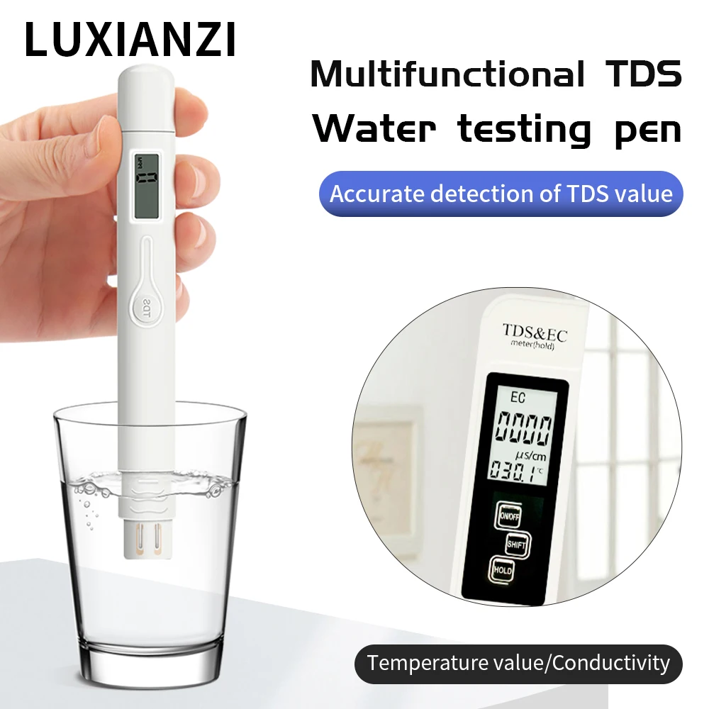 

LUXIANZI TDS EC Detection Pen LCD Screen Digital For Water Purity Thermometer Meter Household Handheld Water Pen Tester