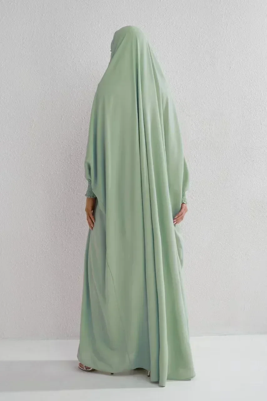 Ramadan Hooded Abaya Muslim Smocking Sleeve Jilbab One Piece Prayer Dress Women Islamic Clothing Dubai Saudi Robe Turkish Niqab