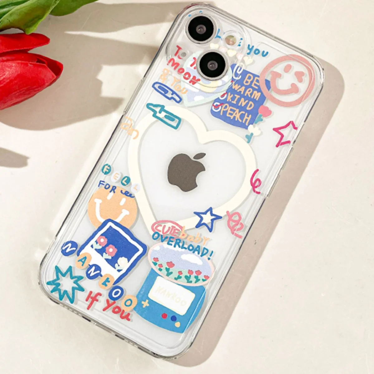 Coreano Ins Fashion Love Heart Box Custodie Per Telefoni Graffiti Per Iphone 14 11 12 13 Pro Max Per Custodie Trasparenti Per Iphone Xr Xs