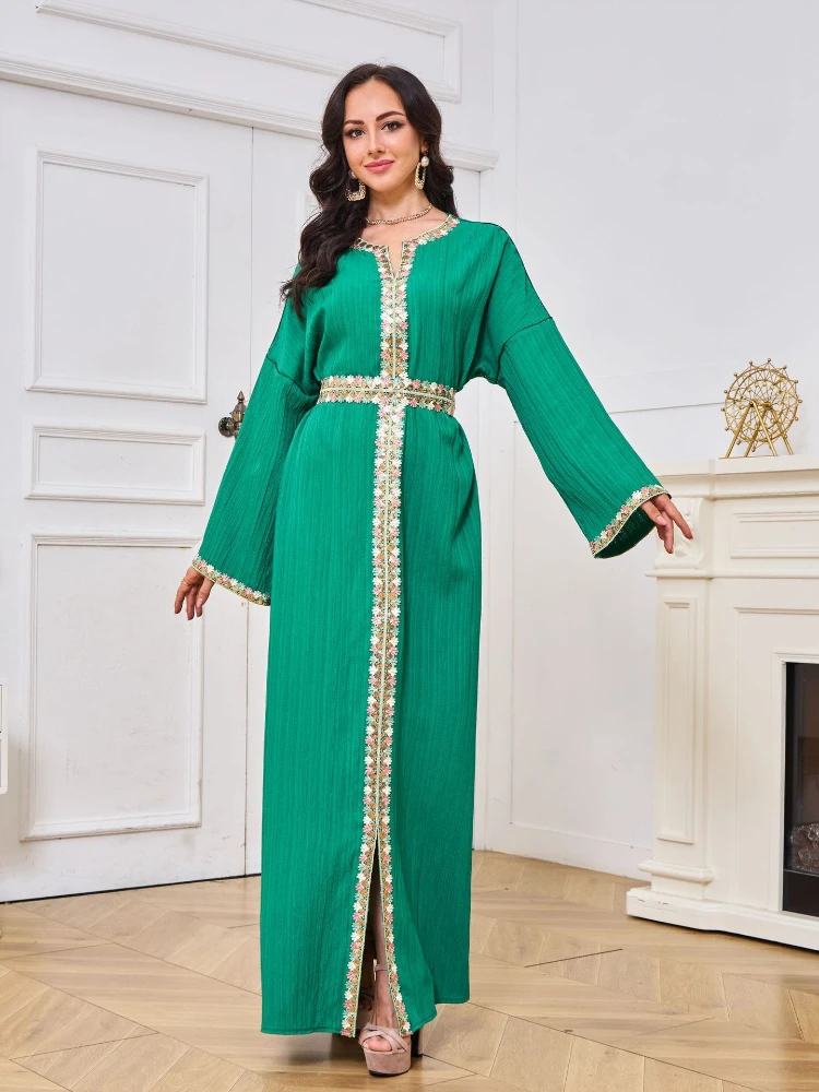 Sequins Embroidery Dubai Abaya Women Jalabiya Long Arabic Dress