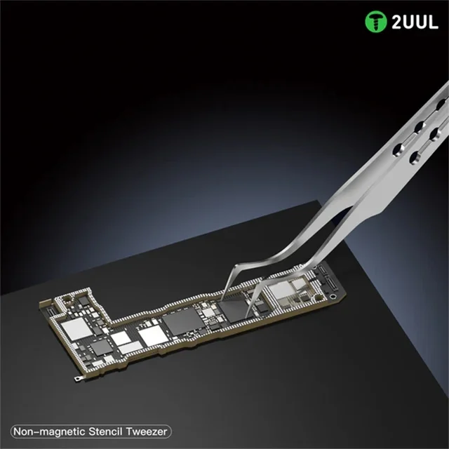 2UUL TW22 Non-magnetic CPU IC Stencil Tin Planting Tweezer Phone Motherboard Solder Wick Clamp Tweezers 3