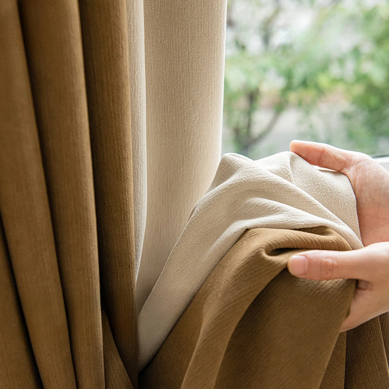

Japanese Fine Velvet Chenille Curtains Villa High Shading Luxury Solid Color Thickened Curtains
