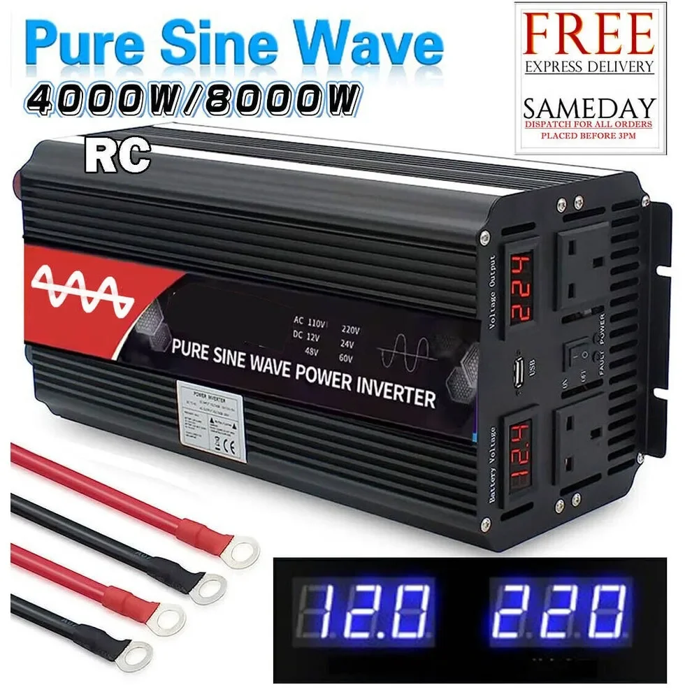 Inverter Di Potenza 8000W 4000W Dc 24V Ac 240V Convertitore A Onda Sinusoidale Pura Lcd Uk Outlet