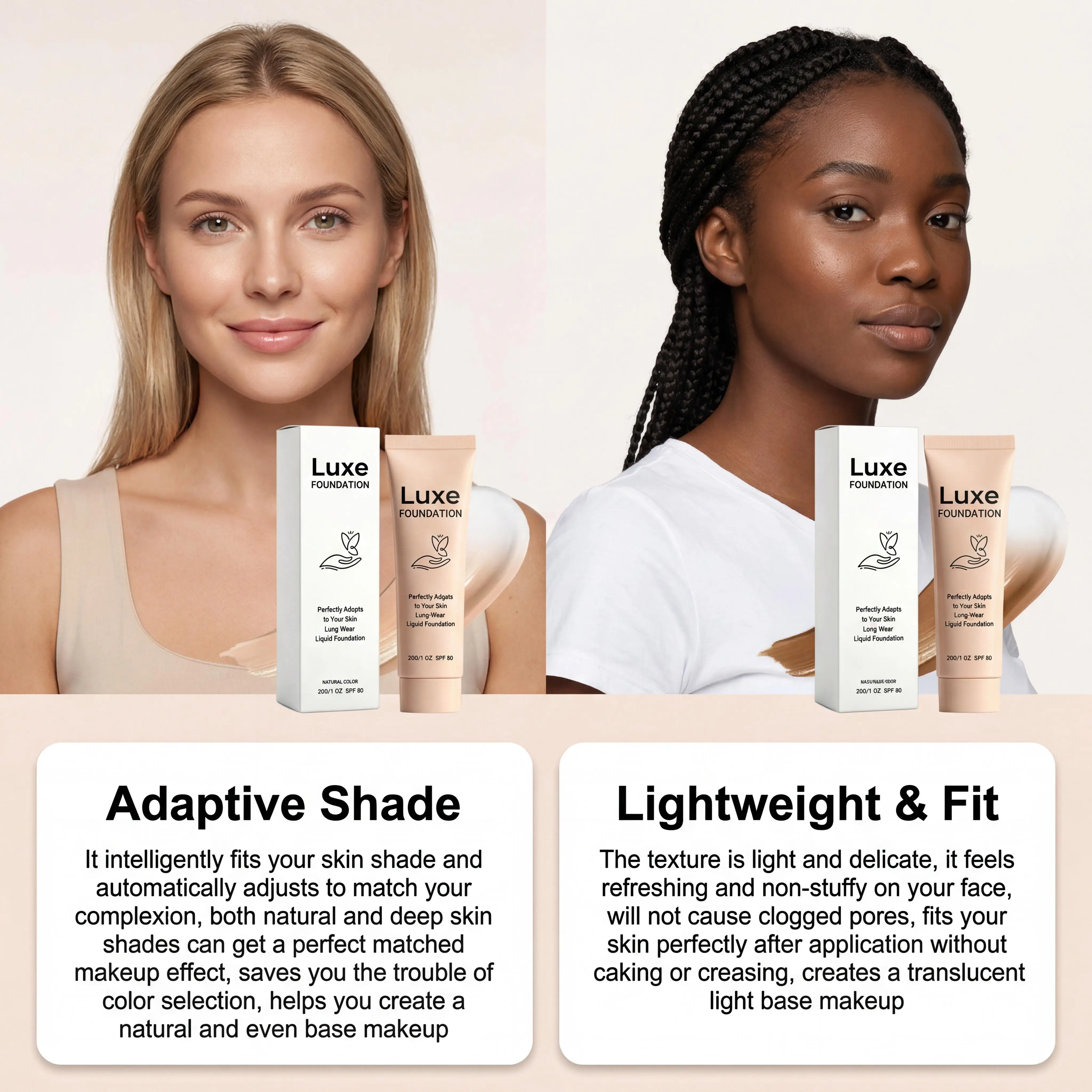 Color-Changing Foundation SPF 50 Self Adjusting Adapt Skin Tone Natural Cover Fine Flaws Long Wear Invisible Pores Makeup Base