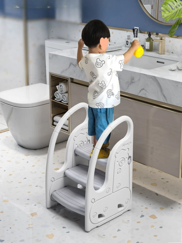 Kids Step Stool with Safety Handles, Anti-Slip Bathroom Ladder for Toddlers, Adjustable Toilet Training Stool Pedal