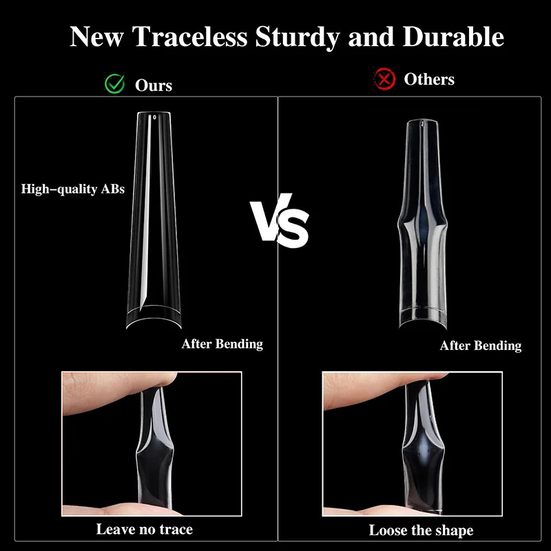 192PCS Mix 4 Shapes Clear XL Long Stiletto Square Coffin Almond Full Length False Nail Tips Manicure Fingernails Extension Set