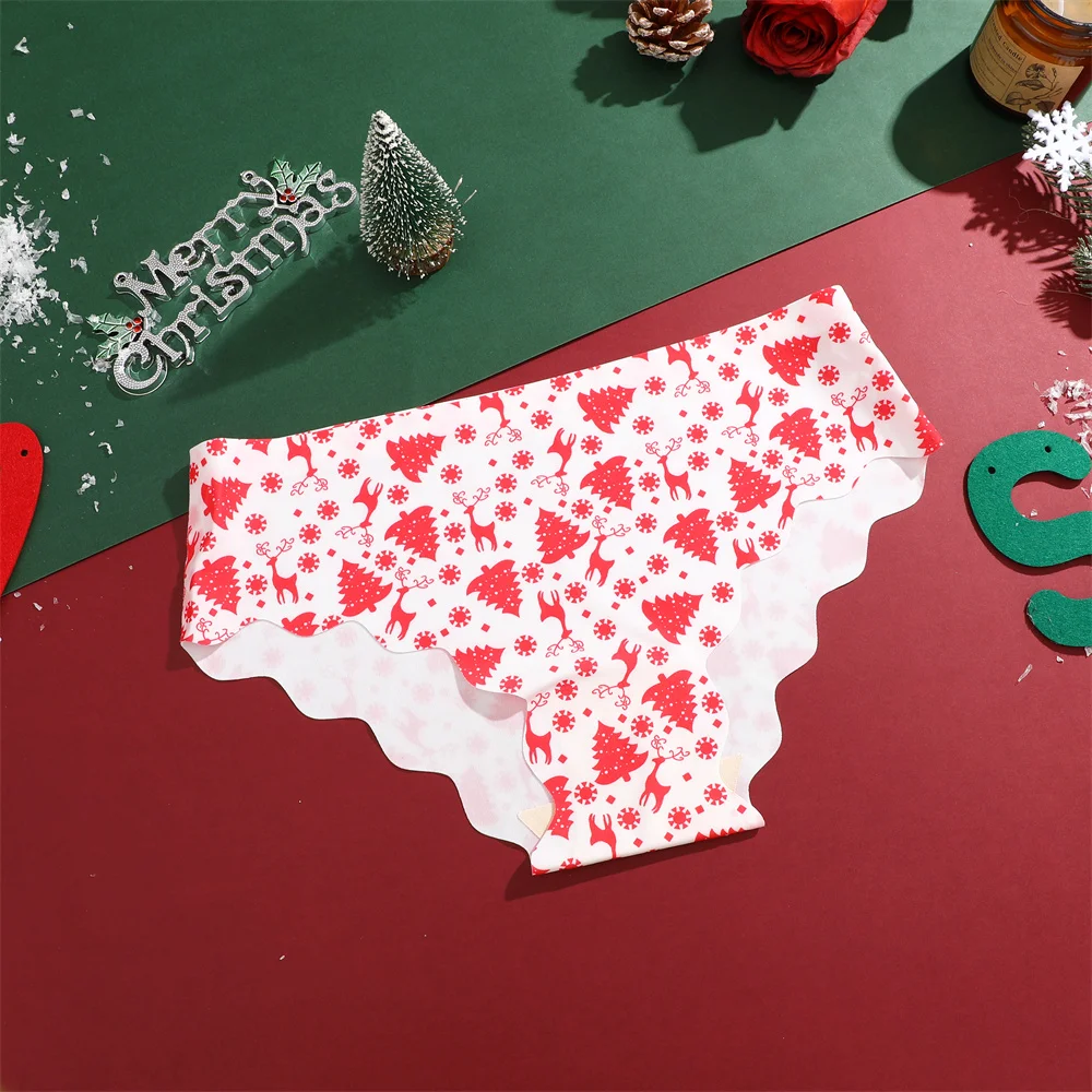 1PCS Seamless Panties Women's Christmas Printting Briefs Comfortable Female Underwear Santa Claus Gifts Happy New Years Lingerie