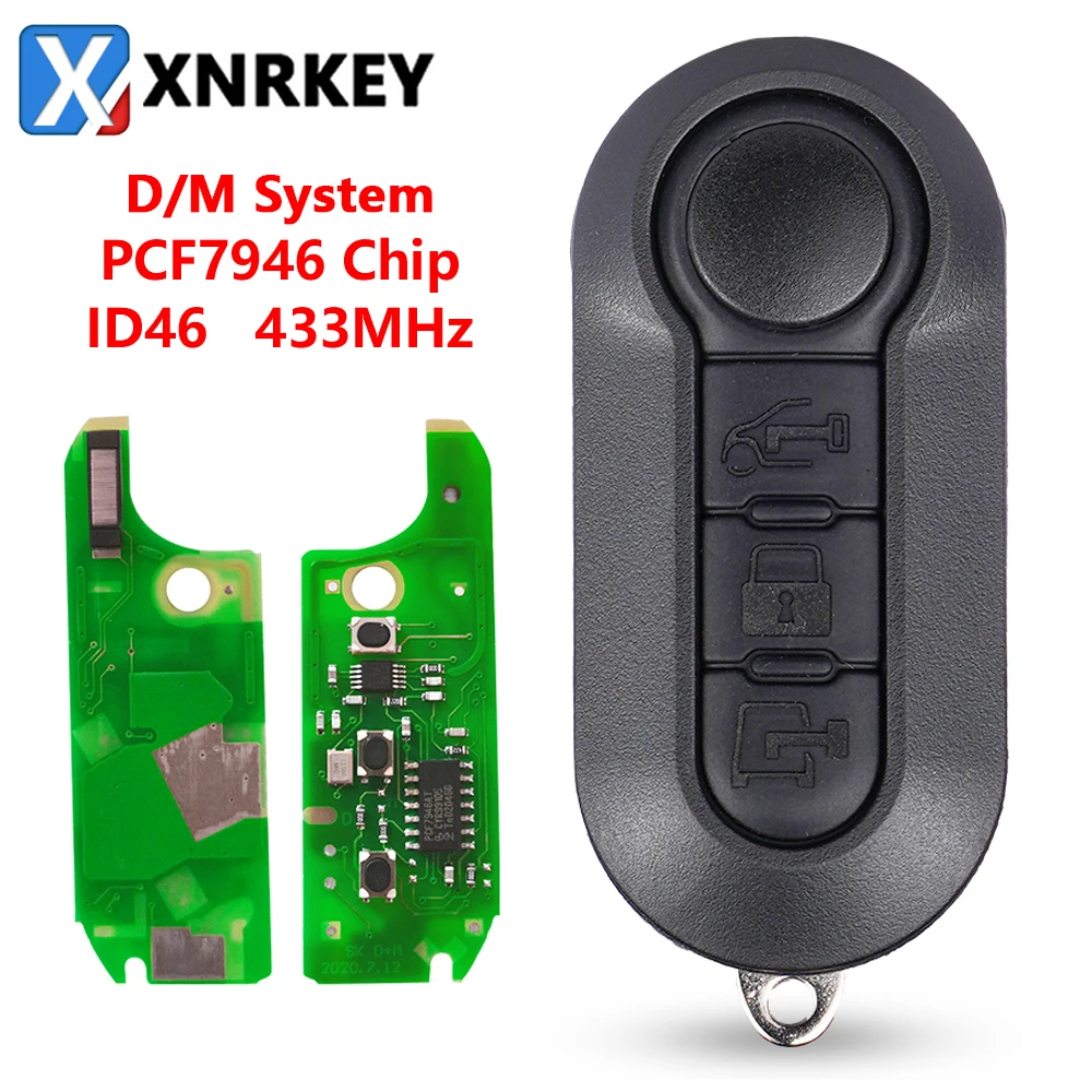 XNRKEY 3 Button Flip Key PCF7946 433Mhz for Fiat 500 500L Punto Florino Doblo Qubo for Delphi/Marelli BSI System Car Remote Key