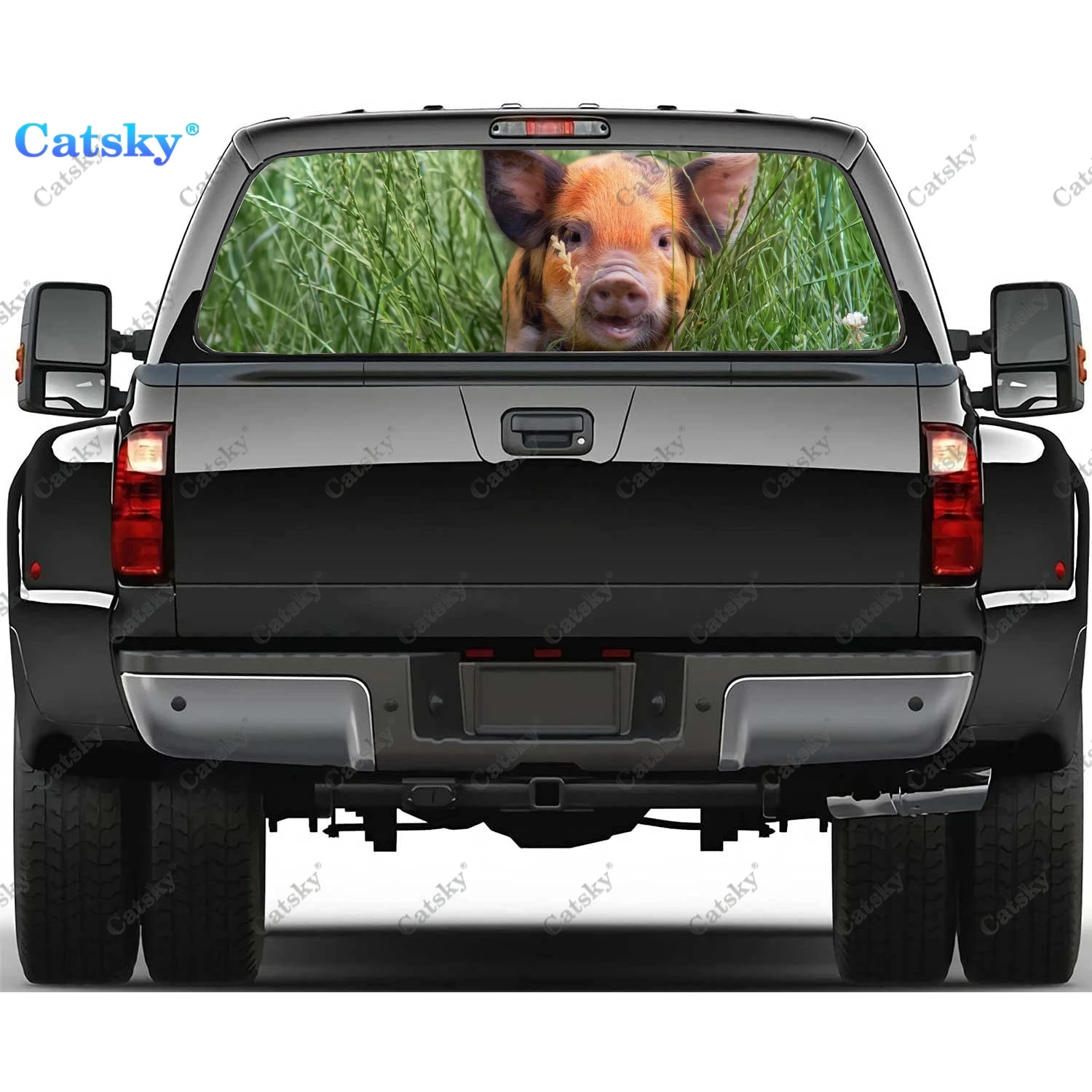 

Виниловая наклейка на заднее стекло с изображением животного-свиньи, подходит для пикапа, грузовика, внедорожника, автомобиля, универсальная прозрачная перфорированная наклейка на заднее окно