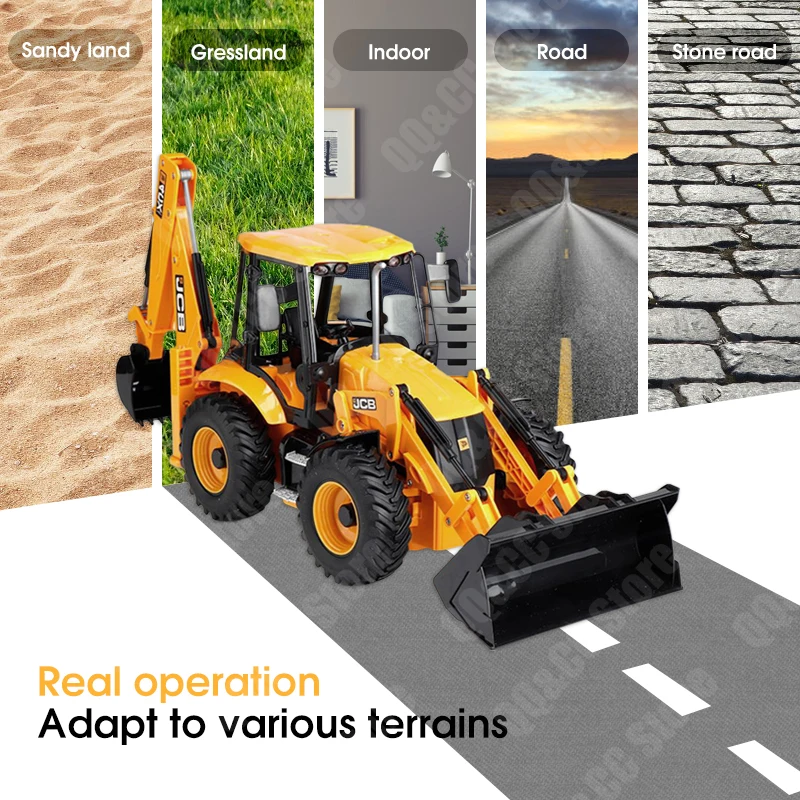 DOUBLE E  E589 RC Backhoe Loader 1:20 Excavator Remote Control Car Engineering Vehicle Truck Model Bulldozer Trailer Toy for Boy 3