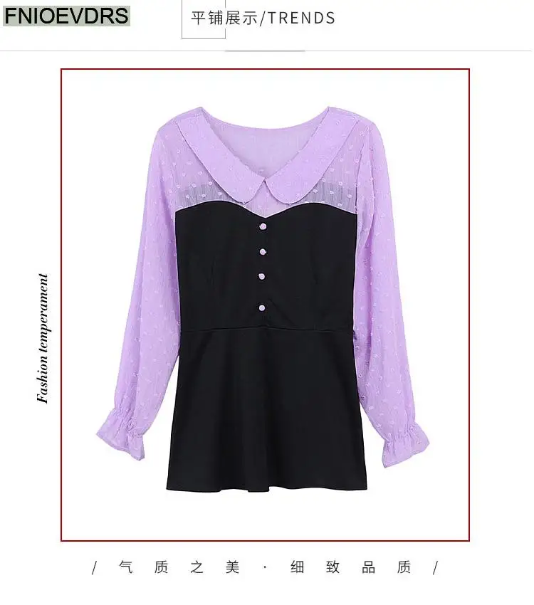 Loose Clothes Women 2024 Autumn Elegant Office Lady Button Shirts Casual Retro Vintage Peter Pan Collar Tunic Peplum Tops Blouse